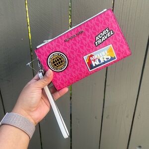 Michael Kors Jet Set Travel Large Double Zip Embellished Signature Logo Wristlet